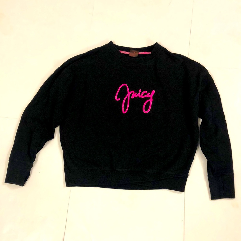 Juicy Couture Sport M Sweatshirt Black Hot Pink Florescent Graphic Logo Cropped